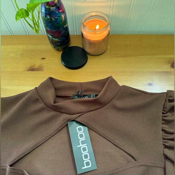 Boohoo Tops - Boohoo Chocolate Brown Choker Cutout Long Sleeve Bodysuit Size 18 New With Tags